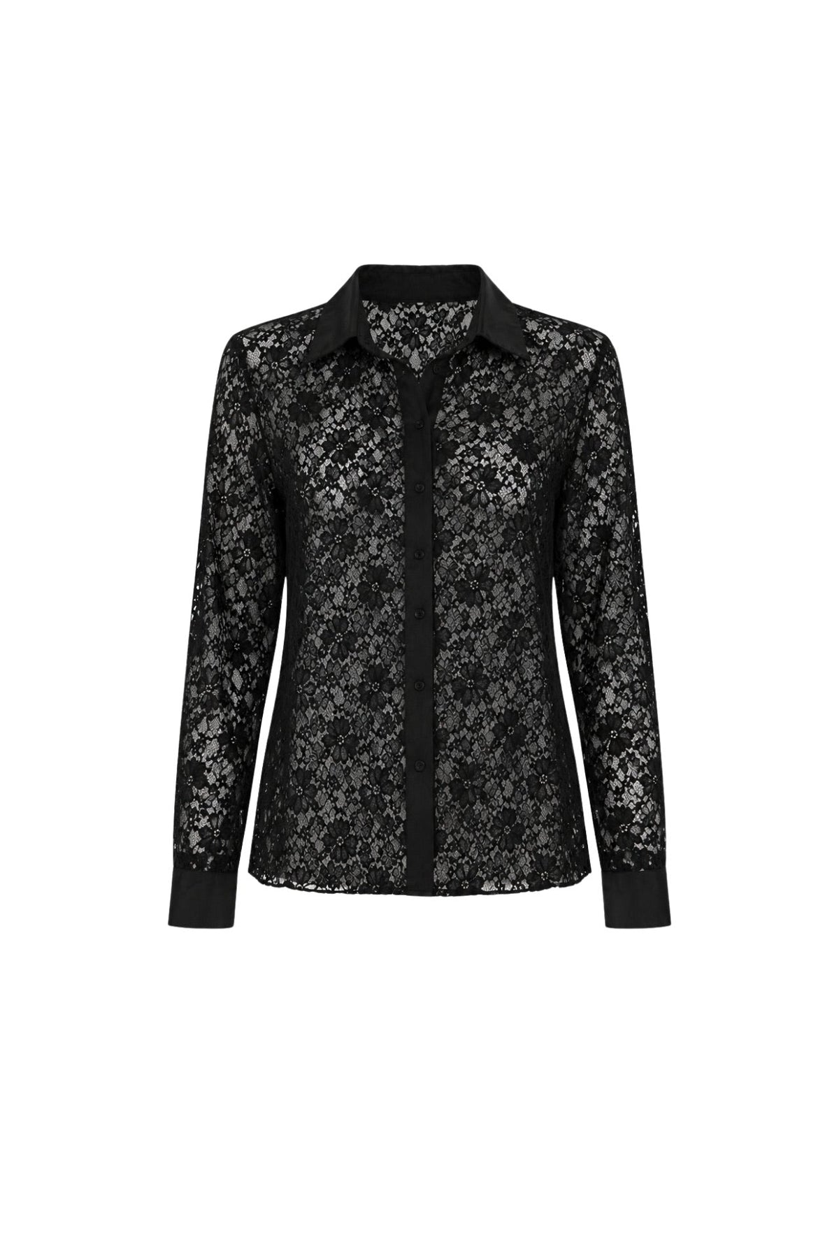 Button Detail Black Guipure Shirt