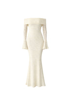 Off-Shoulder Neckline Lace Ecru Maxi Dress