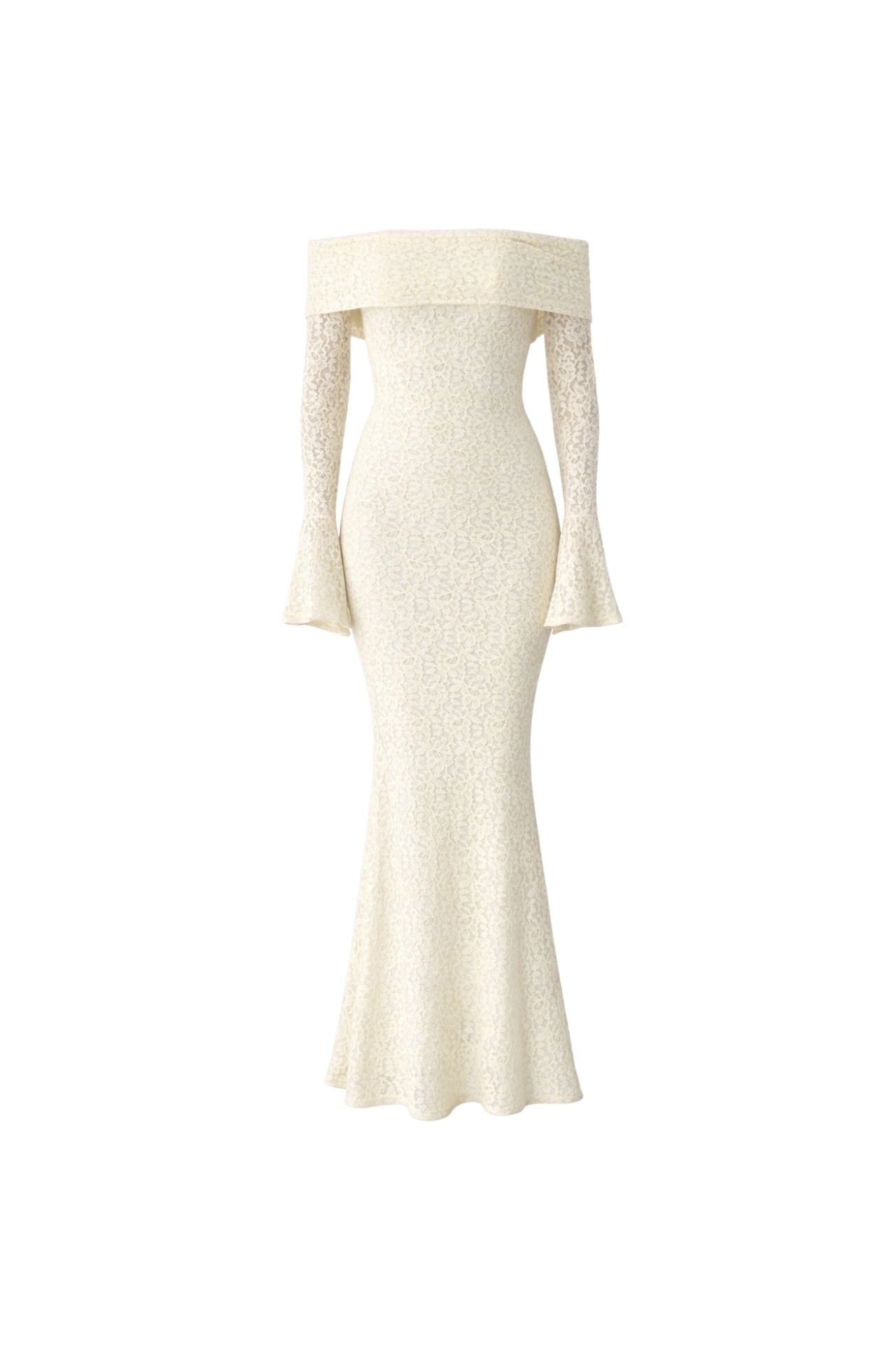 Off-Shoulder Neckline Lace Ecru Maxi Dress