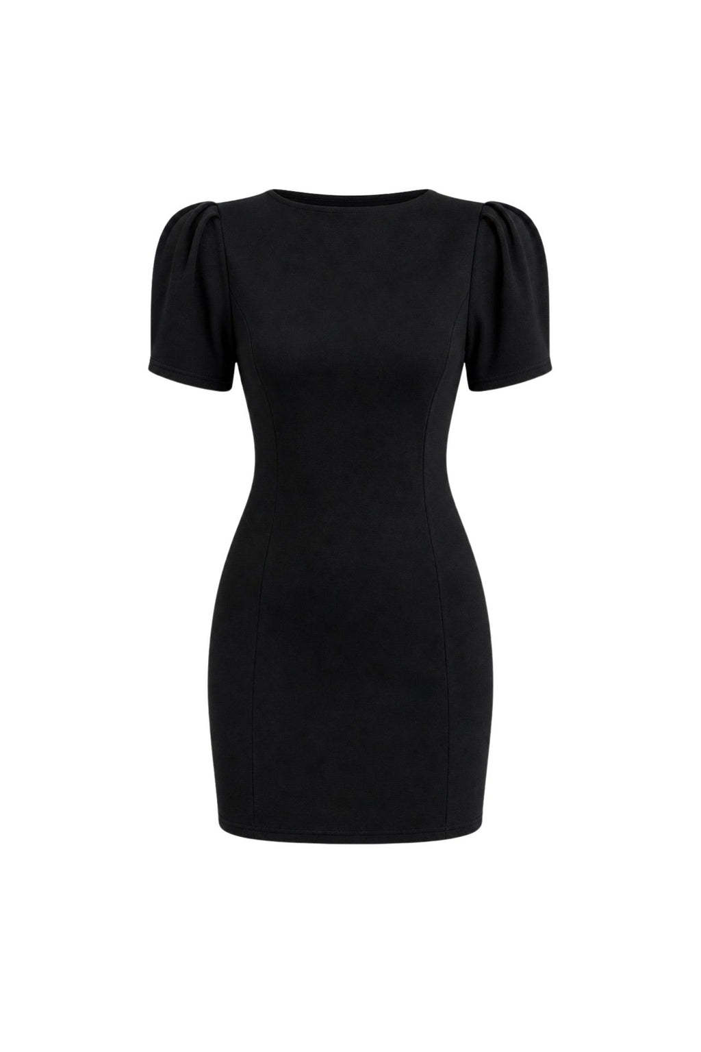 Shoulder Gathered Boat Neck Half Sleeve Black Mini Dress