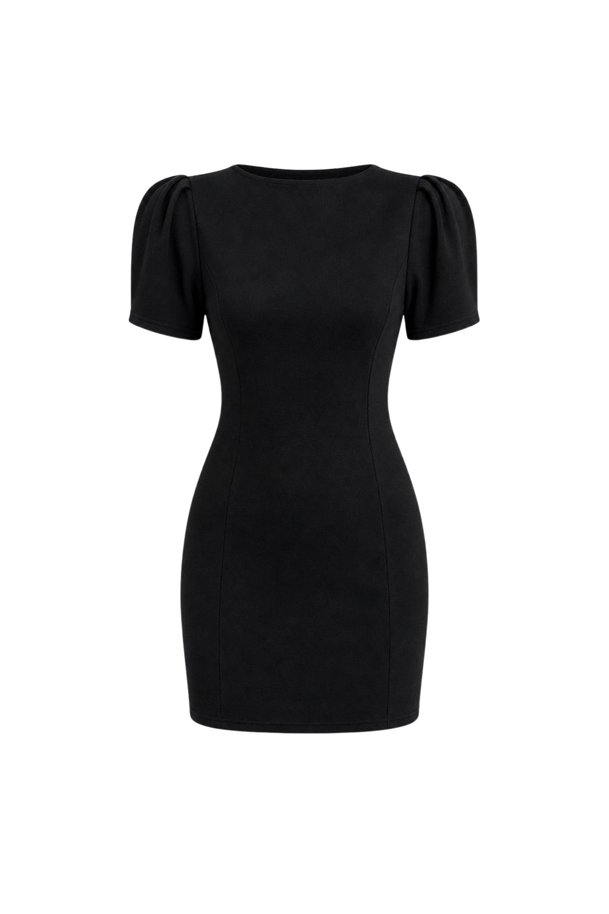 Shoulder Gathered Boat Neck Half Sleeve Black Mini Dress