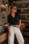 Polo Neck Black Knitwear Crop Blouse