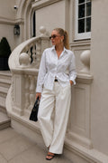 Button Detail Waist-Fitted White Shirt