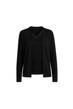Button Detail Fine Blouse V-Neck Lace Blouse Two-piece Black Knit Set