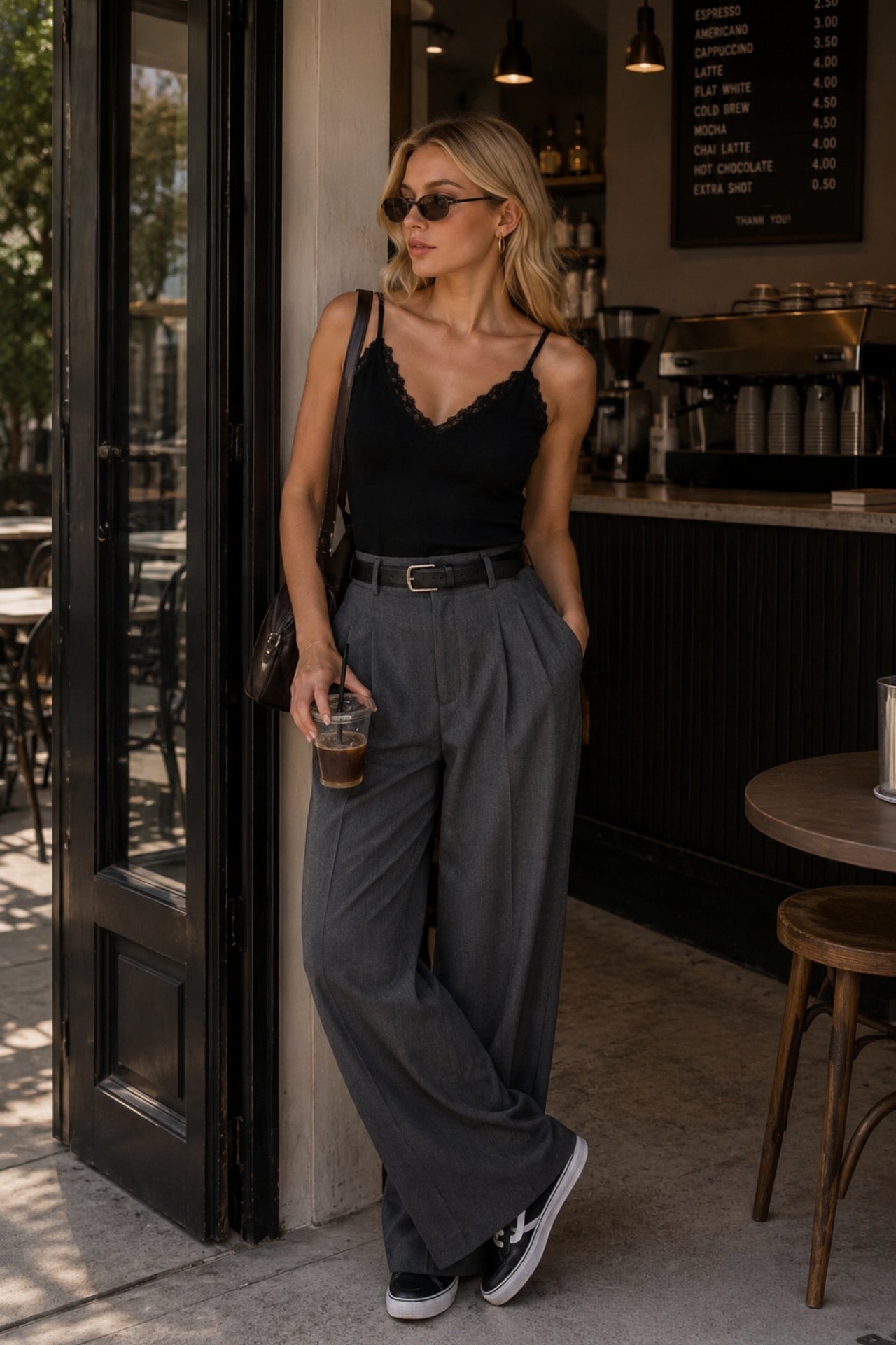 Black Knitwear Blouse with Lace Detail Straps