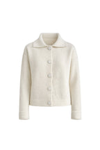 Polo Collar Button Detail Ecru Knit Cardigan