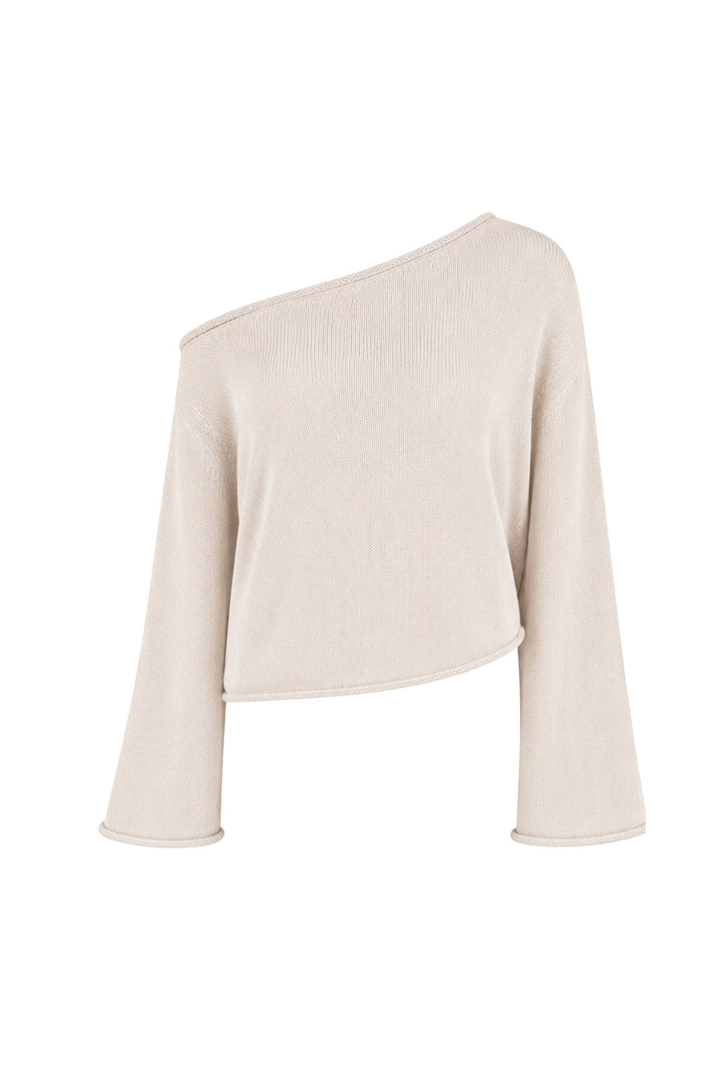 Off Shoulder Thin Beige Knitwear Blouse