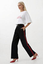 Stripe Detail Palazzo Black Pants