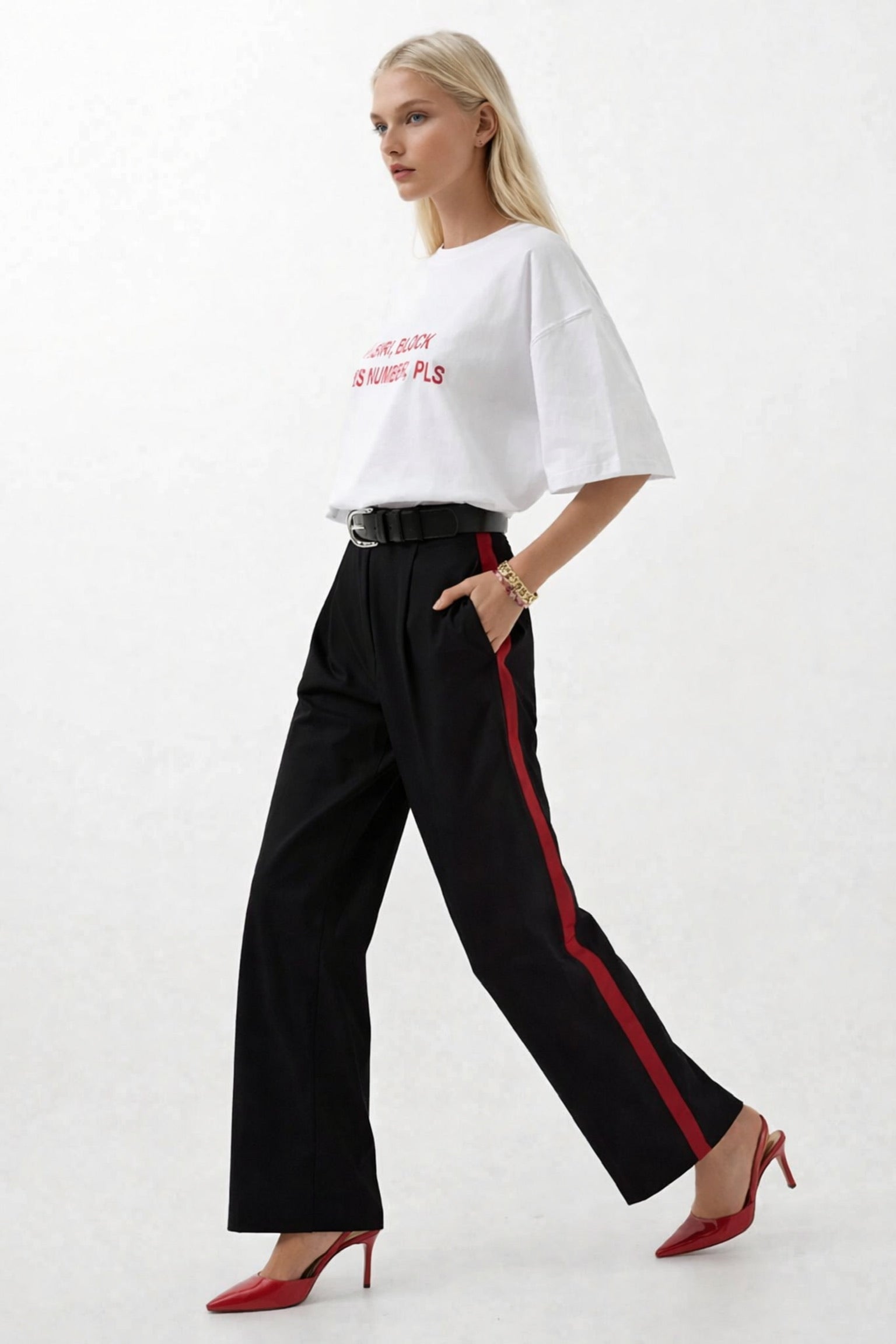 Stripe Detail Palazzo Black Pants