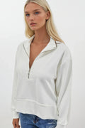 Zipper And Stitch Detail Ecru Sweatshirt