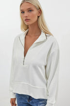 Zipper And Stitch Detail Ecru Sweatshirt