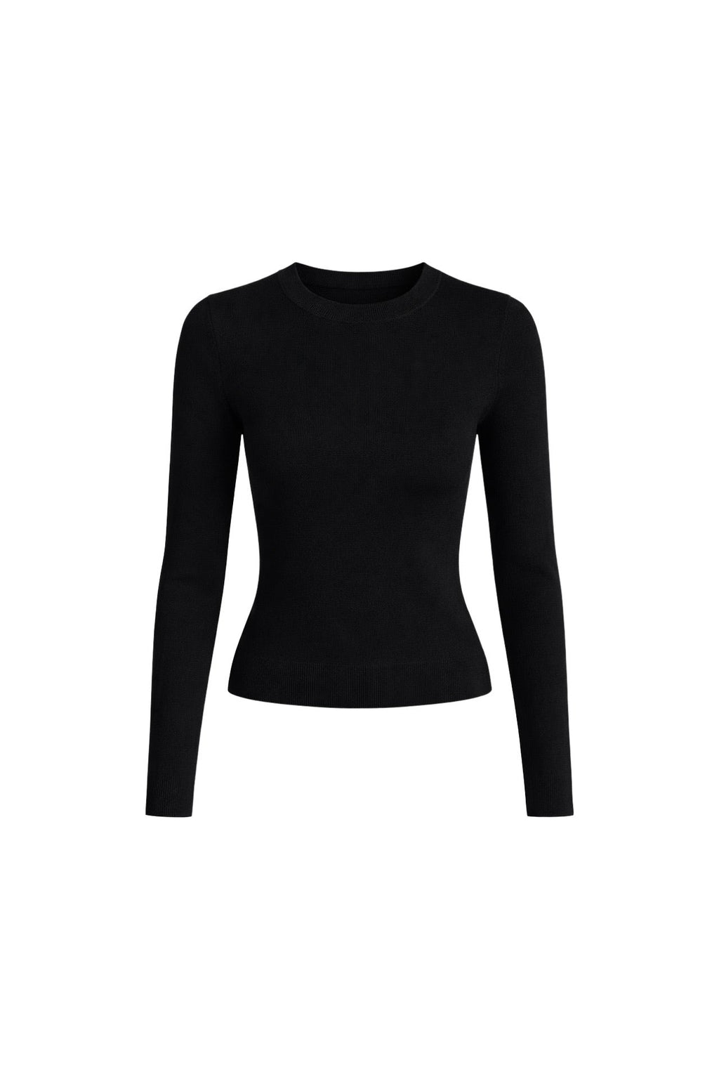 Crew Neck Basic Black Knit Blouse