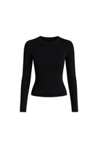 Crew Neck Basic Black Knit Blouse