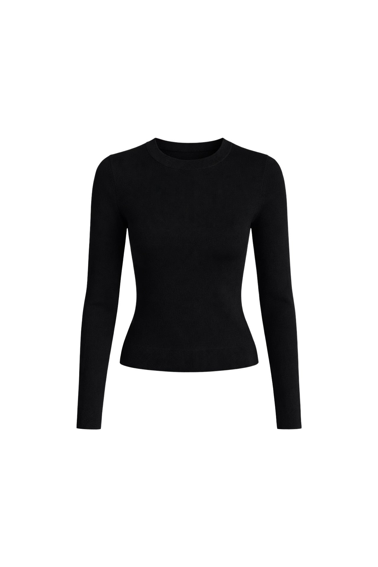 Crew Neck Basic Black Knit Blouse
