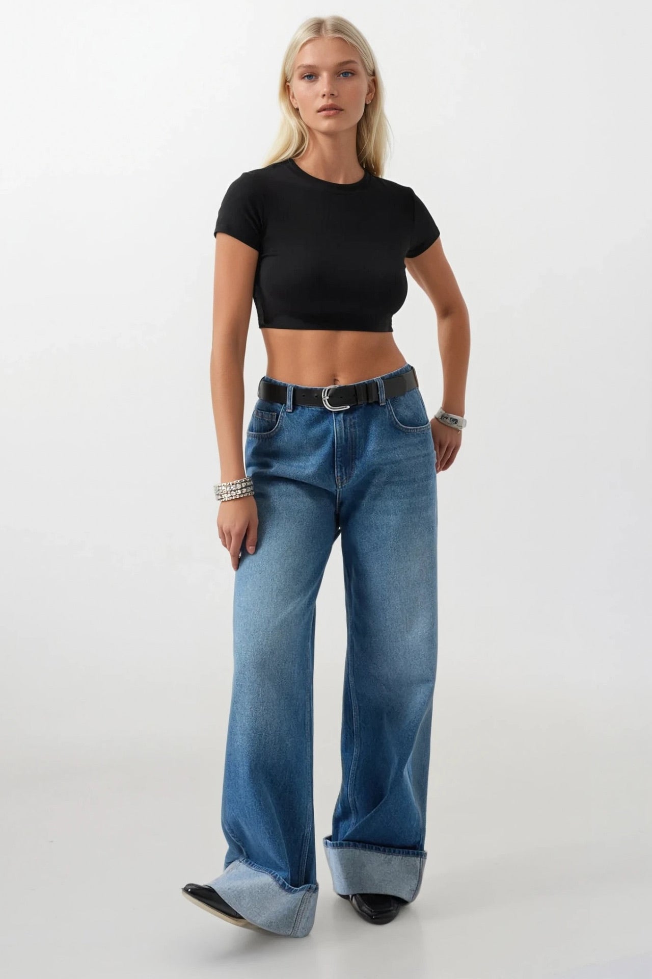 Stretch Basic Crop Black T-Shirt