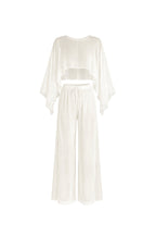 Wide Collar Crop Transparent Blouse High Waist Trousers Double White Suit