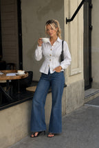 Waist-Fitted Gold Buttoned White Shirt