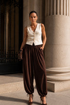 Bel ve Hem Tie Detail Brown Balon Trousers