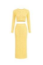 Knit Pattern Crop Blouse Maxi Skirt İkili Yellow Knit Set