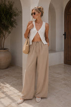 Lace Detail Cotton Stone Trousers