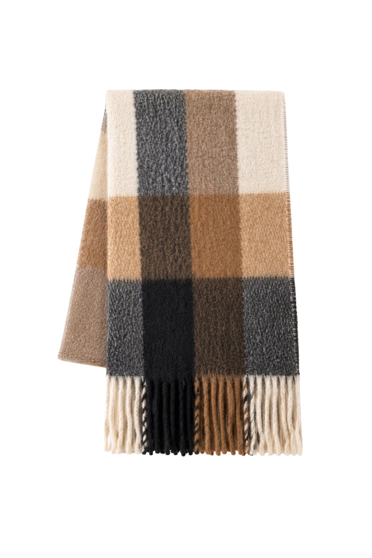 Soft Textured Plaid Brown-Ecru Pattern Scarf