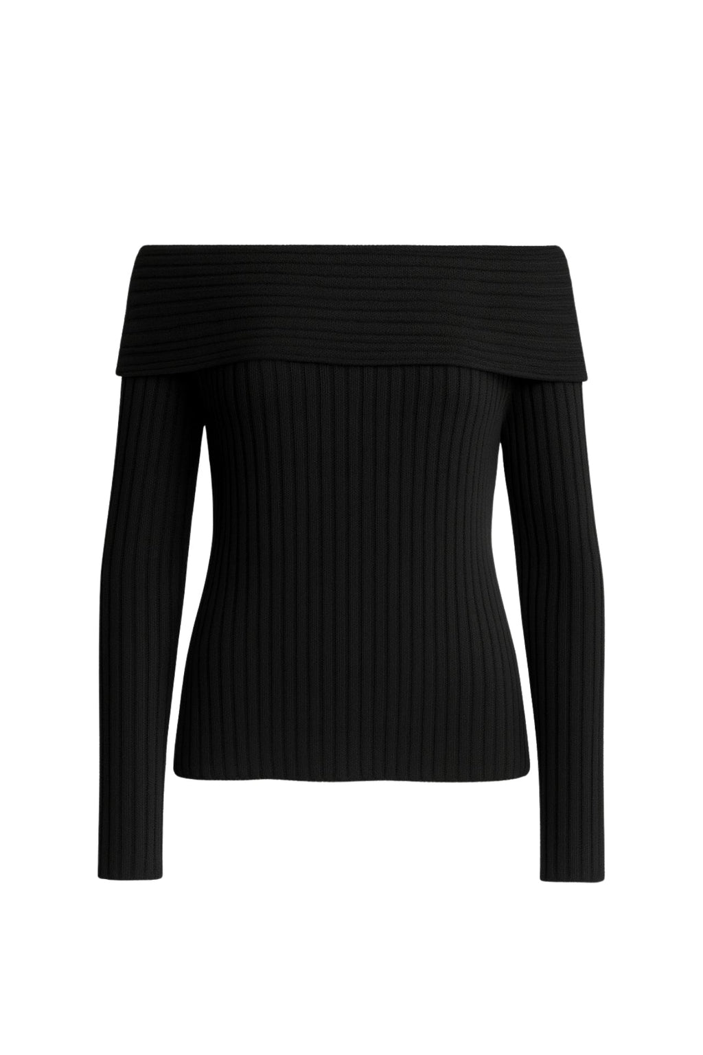 Off-Shoulder Neckline Black Knit Sweater