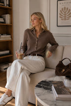Polo Neck Snap-Up Mink Knitwear Blouse