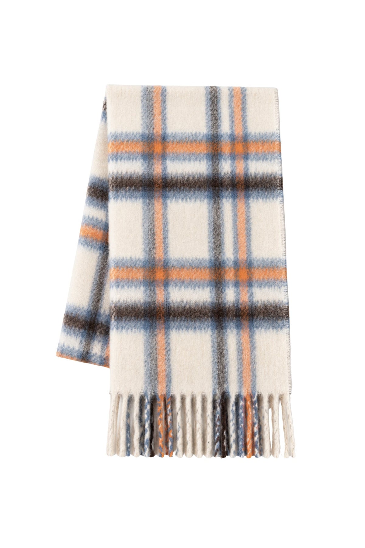 Soft Textured Plaid White-Blue Pattern Scarf