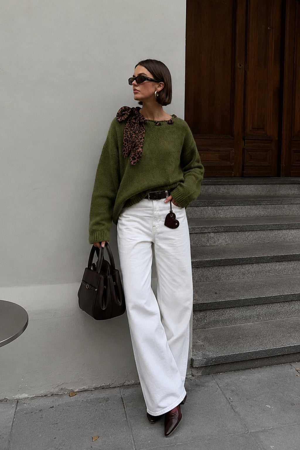 Neck Fular Detail Boat-Neck Haki Knit Kazak