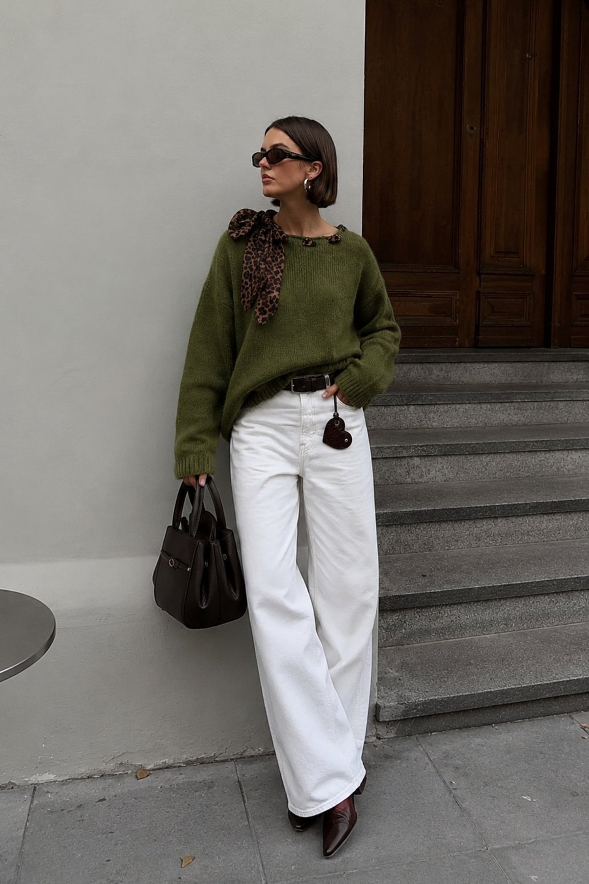 Neck Fular Detail Boat-Neck Haki Knit Kazak