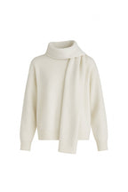 Scarf Detail Textured Ecru Knit Sweater Two-Piece Set