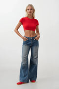 Stretch Basic Crop Red T-Shirt