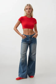 Lycra Basic Crop Red T-Shirt