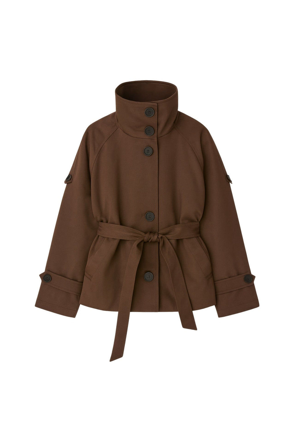 High Neck Crop Brown Trench Coat
