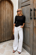 Şerit Detay Sheer Oversize Black Knit Blouse