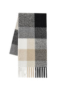 Plaid Pattern Flecked Beige-Black Soft Scarf