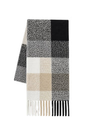 Plaid Pattern Flecked Beige-Black Soft Scarf