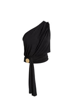 Open Detail One-Shoulder Tie Black Blouse