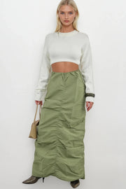 Gathered Detail Khaki Maxi Skirt