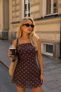 Strappy Polka Dot Pattern Astarlı Brown Mini Dress
