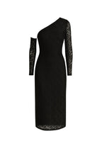 One-Shoulder Sleeve Accessory Detail Maxi Black Guipure Dress