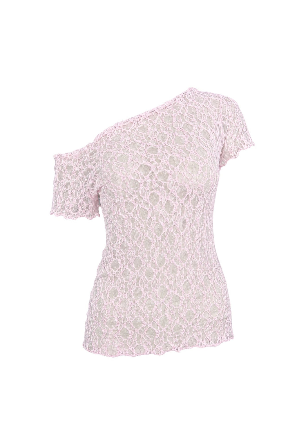 Low Shoulder Pink Guipure Blouse
