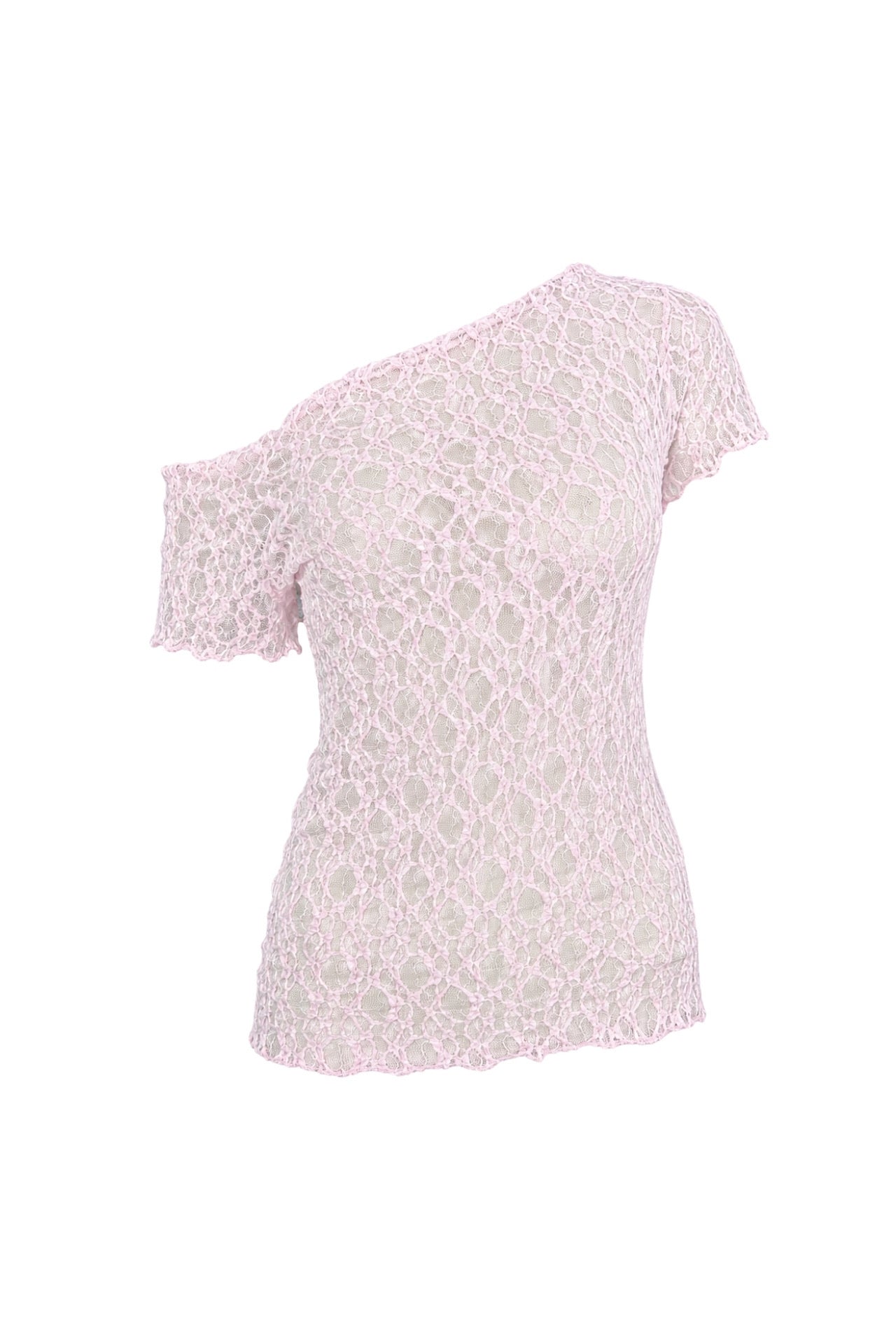 Low Shoulder Pink Guipure Blouse
