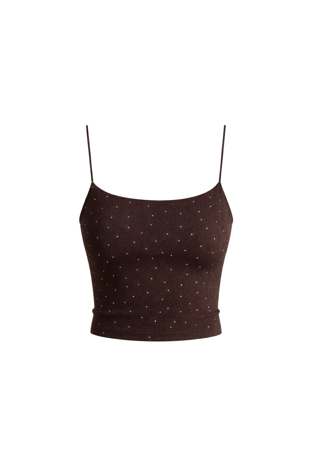 Spaghetti Strap Stone Detail Brown Blouse