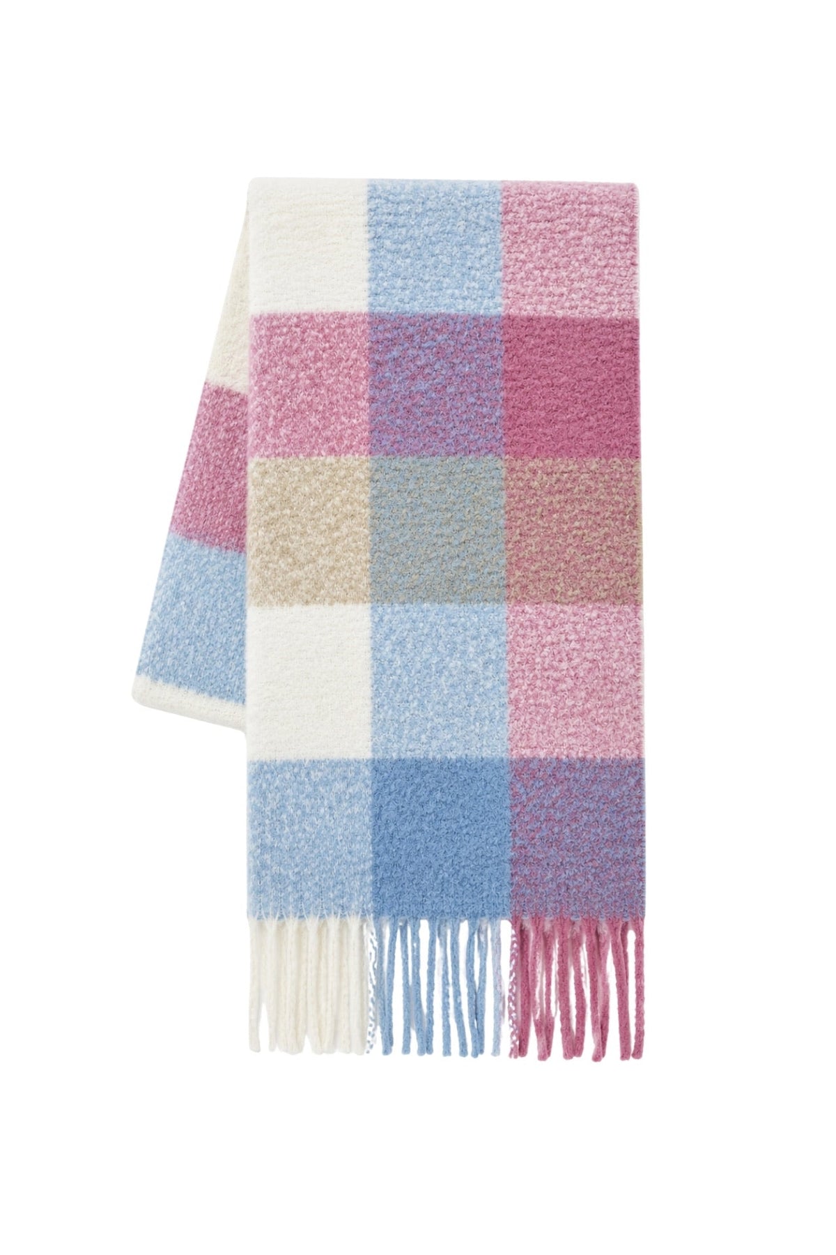 Plaid Pattern Flecked Blue-White Soft Scarf