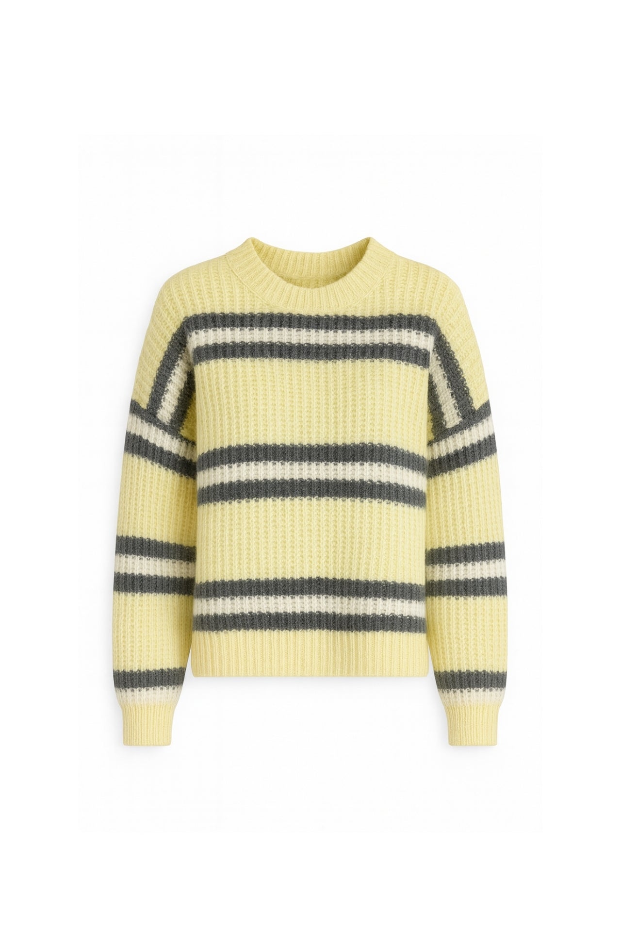 Striped Crew Neck Yellow Knit Sweater