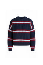 Striped Crew Neck Navy Knit Sweater