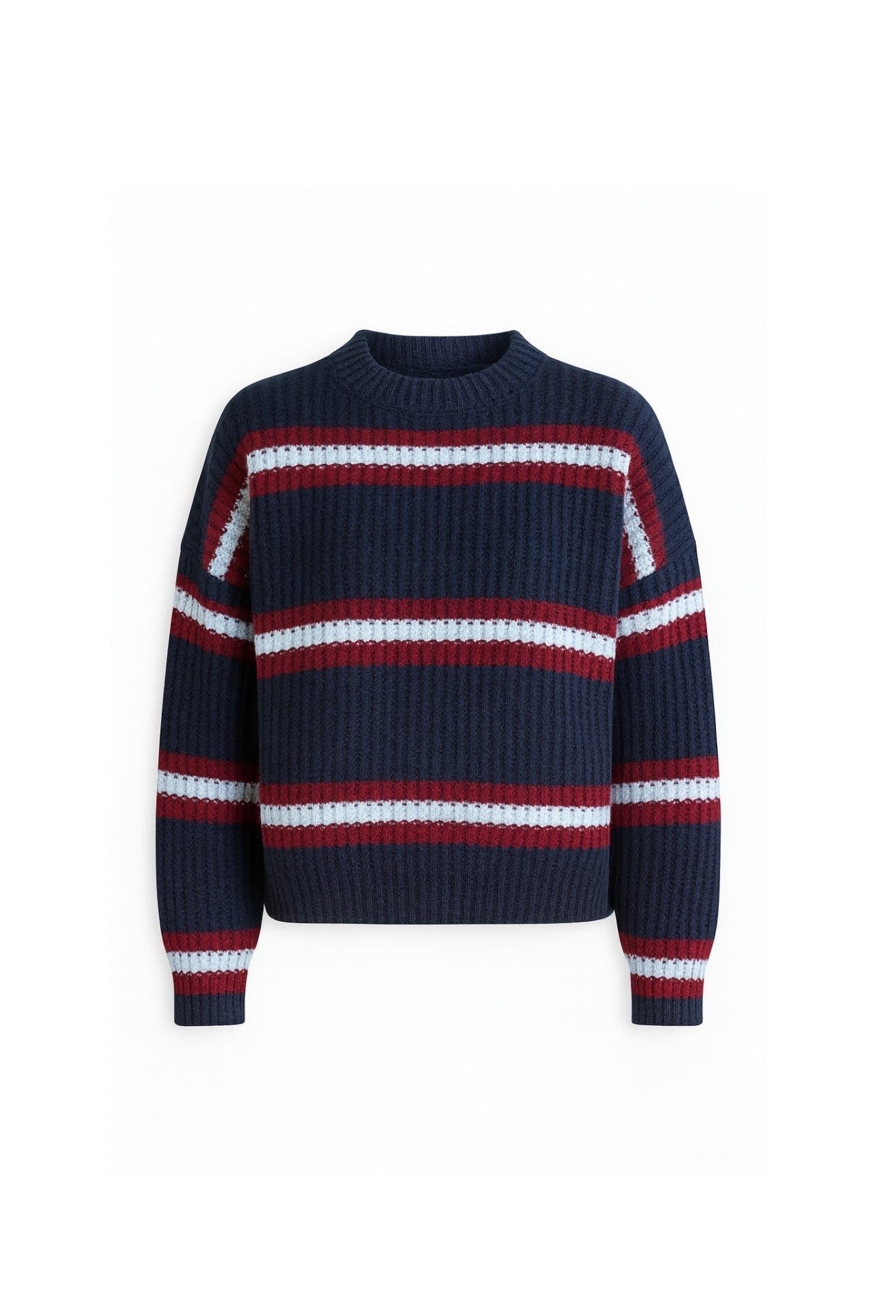 Striped Crew Neck Navy Knit Sweater