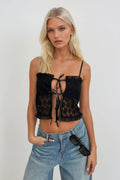 Lace Lace-Up Detail Black Crop