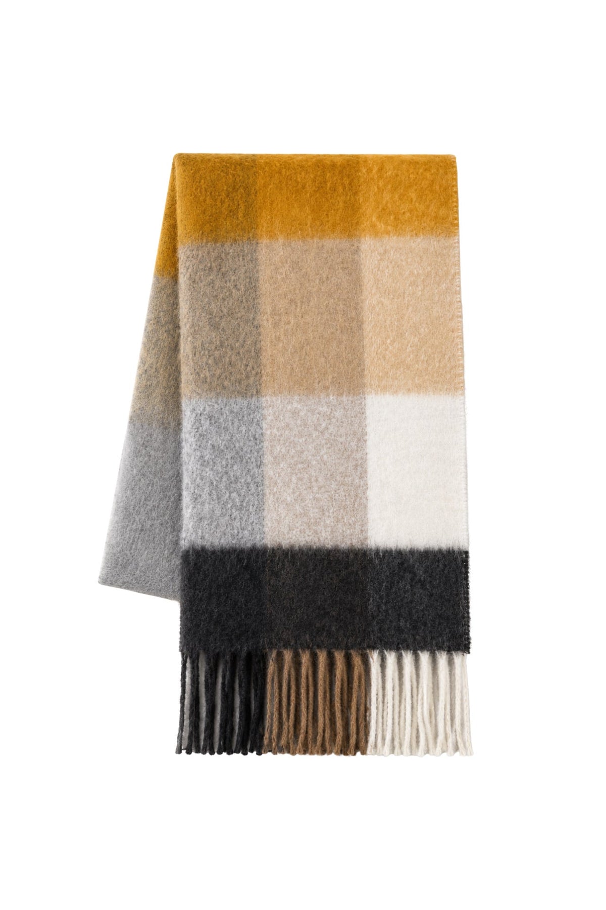 Soft Textured Plaid Yellow-Gray Pattern Scarf